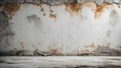 Poster - Old weathered concrete wall with peeling paint and texture in an empty room setting