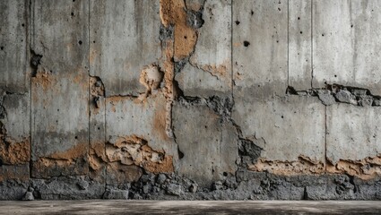 Poster - Textured concrete wall with peeling paint and cracks in weathered surface showcasing urban decay and deterioration elements