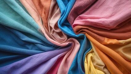 Poster - Vibrant textile colors arranged in a swirling pattern ideal for fashion design presentations or creative planning backgrounds