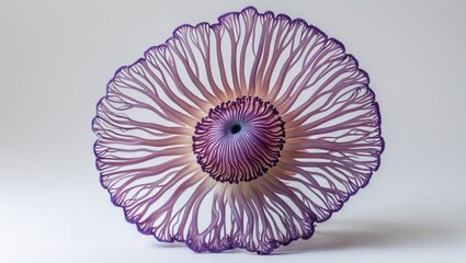 Poster - Colorful intricate flower design with detailed petal patterns in purple and white against a neutral background