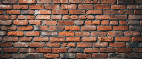 Poster - Red brick wall texture with varying shades of red and brown showcasing a rustic and aged appearance due to weathering and wear.