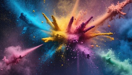Fototapete - Colorful powder explosion creating a vibrant abstract pattern on dark background in high resolution