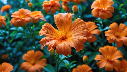 Poster - vibrant orange flowers in full bloom surrounded by lush green foliage in a garden setting