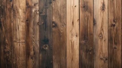 Poster - Textured wooden wall with varying shades of brown and grain patterns, displaying natural rustic wood paneling.