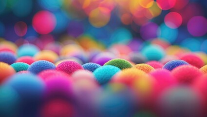 Fototapete - Colorful abstract pattern of soft textured spheres in various sizes and hues with blurred vibrant background of light bokeh effects