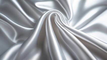 Poster - White satin fabric texture with soft sheen and draped folds creating a smooth surface pattern