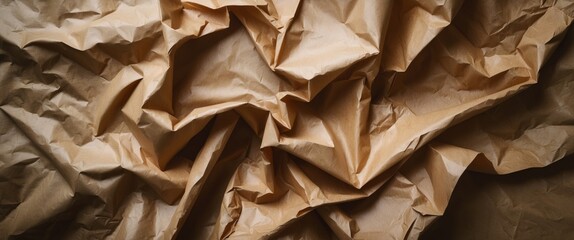 Poster - Crinkled textured brown paper background for design and art projects with natural light shadows