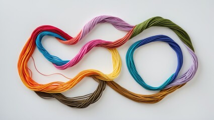 Fototapete - Colorful threads arranged in a flowing abstract pattern on a light background