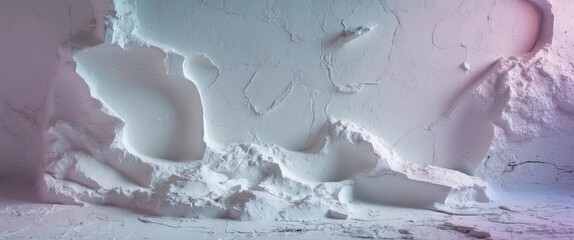 Poster - Abstract textured wall surface with peeling paint and uneven layers in soft colors of white and light pastel shades