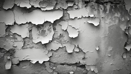 Poster - Abstract texture of peeling paint on a weathered wall in monochrome tones highlighting layers and patterns of degradation