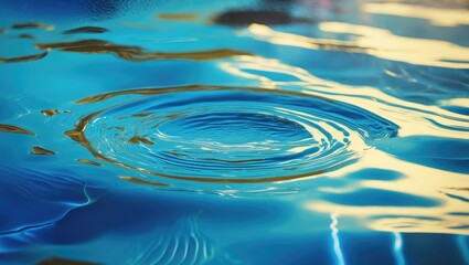 Poster - Blue water surface with ripples reflecting light in a natural setting creating a serene atmosphere and abstract texture.