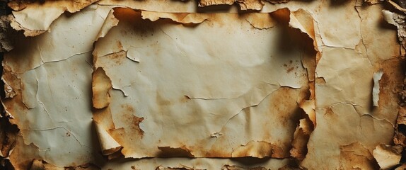 Poster - Tattered vintage paper texture with frayed edges and aged yellowed appearance suitable for backgrounds or design purposes