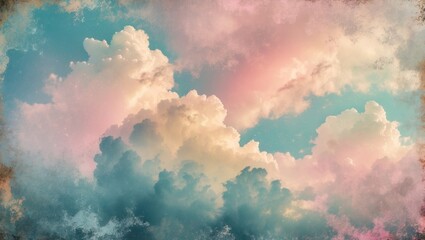 Poster - Colorful and textured clouds in a pastel sky creating a dreamy atmosphere with soft light and gradient hues
