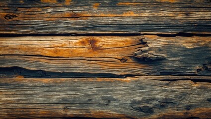 Poster - Weathered wooden planks with cracked surface and rustic texture in natural colors suitable for backgrounds or surfaces