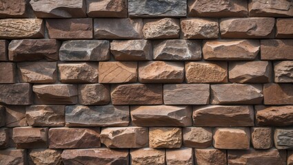 Poster - Textured arrangement of natural stone bricks in earthy tones for wall construction or decorative purposes.