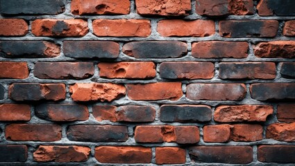 Poster - Red and black textured brick wall background with uneven mortar and visible wear patterns in construction