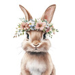 © peerasak - Adorable Rabbit with Floral Crown on Its Head in a Whimsical Style for Spring Celebrations