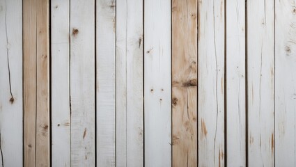 Poster - White and natural wood texture background with vertical boards arranged in a rustic pattern