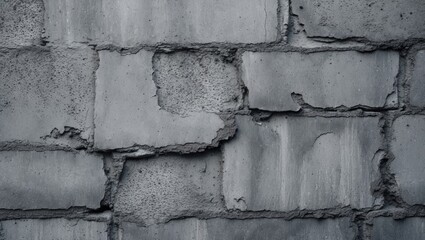 Poster - Textured gray concrete block wall with visible seams and rough surfaces in a monochromatic setting.