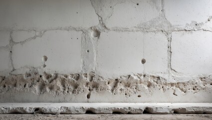 Poster - Textured concrete wall with exposed aggregate displaying damage and imperfections in neutral tones