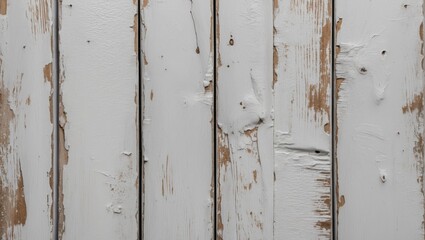 Poster - Textured weathered white wooden planks with peeling paint and visible grain patterns suitable for backgrounds or design elements
