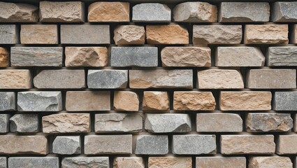 Poster - Textured brick wall with a mix of brown and gray stones arranged in a uniform pattern for architectural or design backgrounds