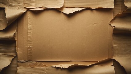 Poster - Torn cardboard background with empty space in the center for text or graphics placement in a neutral color scheme