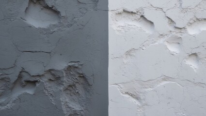 Poster - Textured wall surface split between gray and white plaster with uneven patterns and imperfections