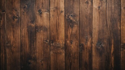 Poster - Wooden plank texture background with dark brown tones and natural grain patterns. Ideal for rustic and vintage design themes.