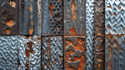 Poster - Rusty metal surface with textured patterns and varying shades of blue and brown showcasing corrosion and oxidation effects.