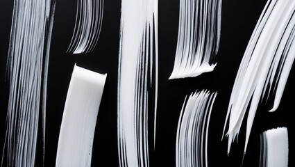 Leinwandbilder - White paint brush strokes on black background artistic abstract texture composition