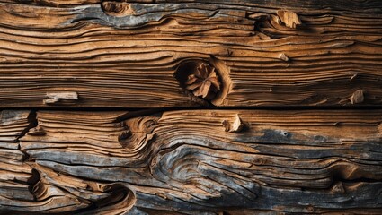 Poster - Close-up of natural weathered wood textures with knots and grain patterns, showcasing rich brown and gray tones