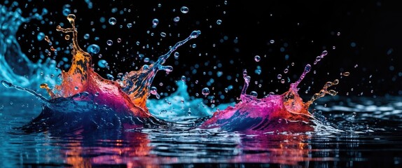 Poster - colorful water splashes with blue and orange hues creating a dynamic and visually striking effect ag