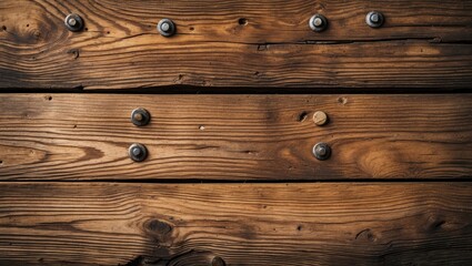 Poster - Wooden wall with visible grain texture and metal screws arranged horizontally across rustic planks