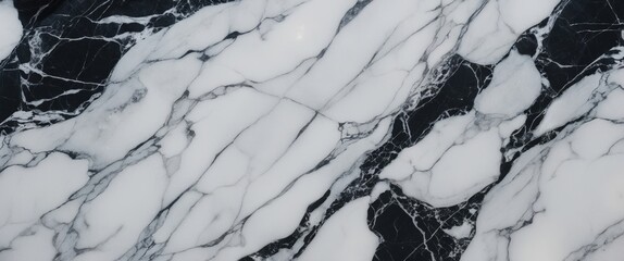 Poster - black and white marble texture background with intricate vein patterns and polished surface detail.