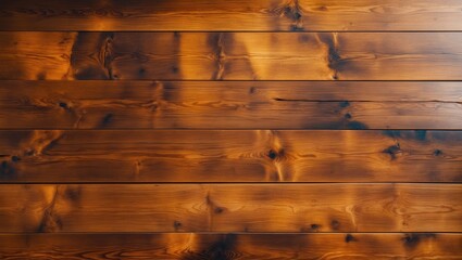 Poster - Brown wooden wall texture with natural patterns and grains of timber boards in a horizontal arrangement.
