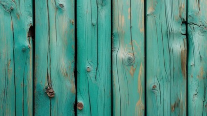 Poster - Textured turquoise wooden wall panels with natural imperfections and grain patterns.