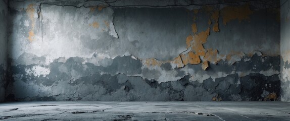 Poster - abstract grunge wall with peeling paint and cracked texture in an empty room interior setting