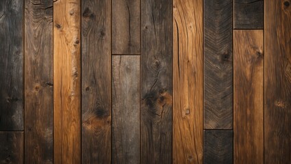 Poster - Wooden floor planks in varying shades of brown and black with a natural texture and grain pattern arranged in an alternating fashion