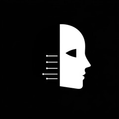 Poster - Artificial Intelligence Concept: White Mask Profile Connected by Lines to a Black Background