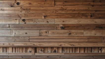 Poster - Wooden wall texture with a variety of planks showcasing different shades and grains in a contemporary interior setting