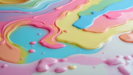 Poster - Colorful liquid paint swirls in pastel shades forming abstract patterns on smooth surface