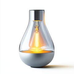 Aufkleber - Stylish Bulb: Modern Glass & Metal Lamp on White, Reflecting Light & Innovation in Design