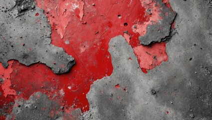 Poster - Abstract textured background with red and gray paint peeling from a rough concrete surface