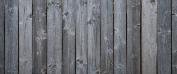 Poster - Wooden fence texture with vertical gray planks featuring knots and variations in color and pattern suitable for backgrounds and designs