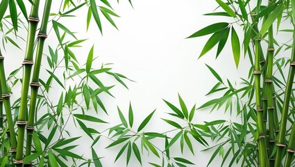 Poster - Bamboo branches and leaves with a plain white background creating a natural and fresh botanical image