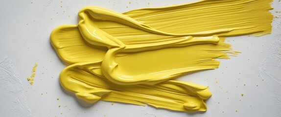 Poster - Yellow paint strokes on textured white background close up showcasing artistic design and creativity
