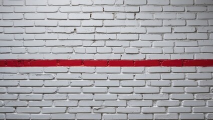 Poster - White brick wall with a horizontal red line creating a contrasting design element in an urban environment.