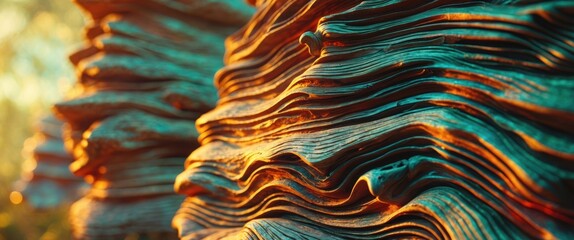 Poster - Abstract close-up of textured layered rock formations with warm lighting and intricate patterns in nature.