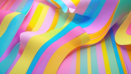 Poster - Colorful abstract background with flowing pastel stripes in pink, blue, yellow and green creating a smooth textured pattern